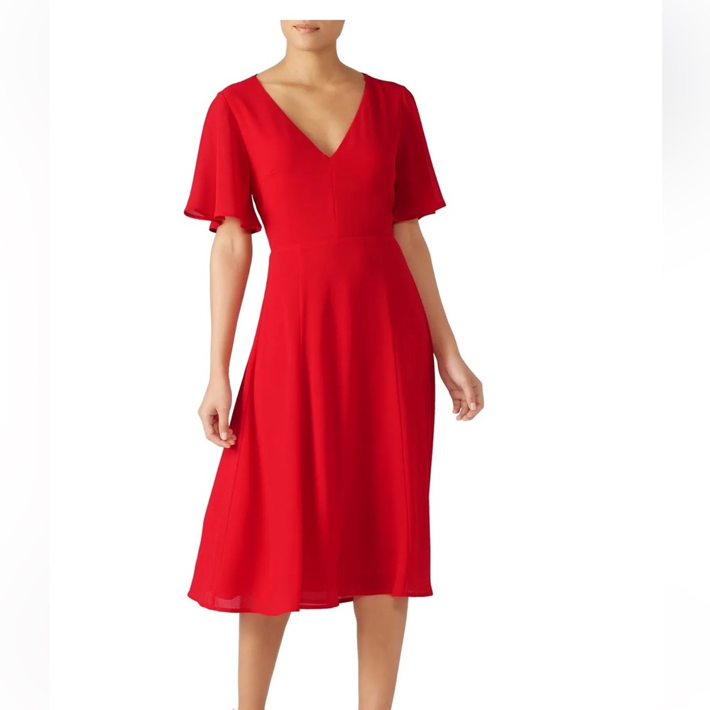 Louna - Flutter Sleeve Red Bow-Back Midi Dress